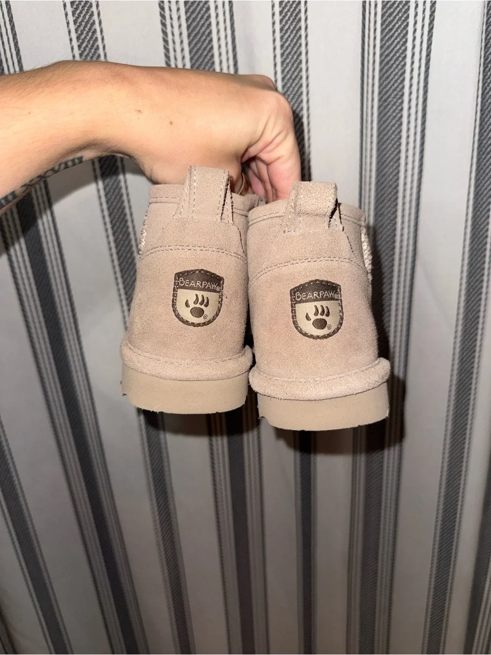 BearPaw Kids Suede Ankle Boots in Taupe